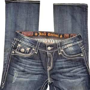 Rock Revival Jen Bootcut Womens Dark Blue Denim Pants 30 Western Glam Rodeo